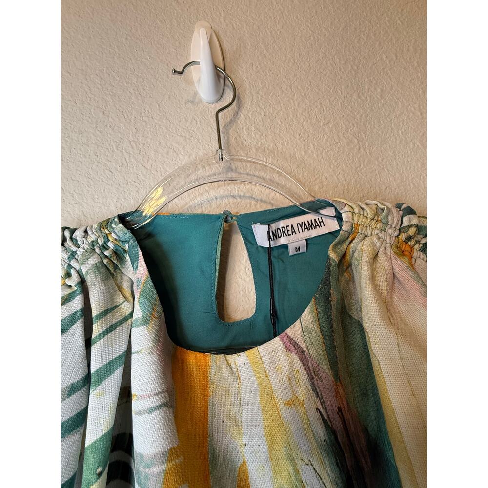 NWT Andrea Iyamah Halima Bow Crop Top Abstract Bark Women's Size M Boho Beach - Picture 3 of 4